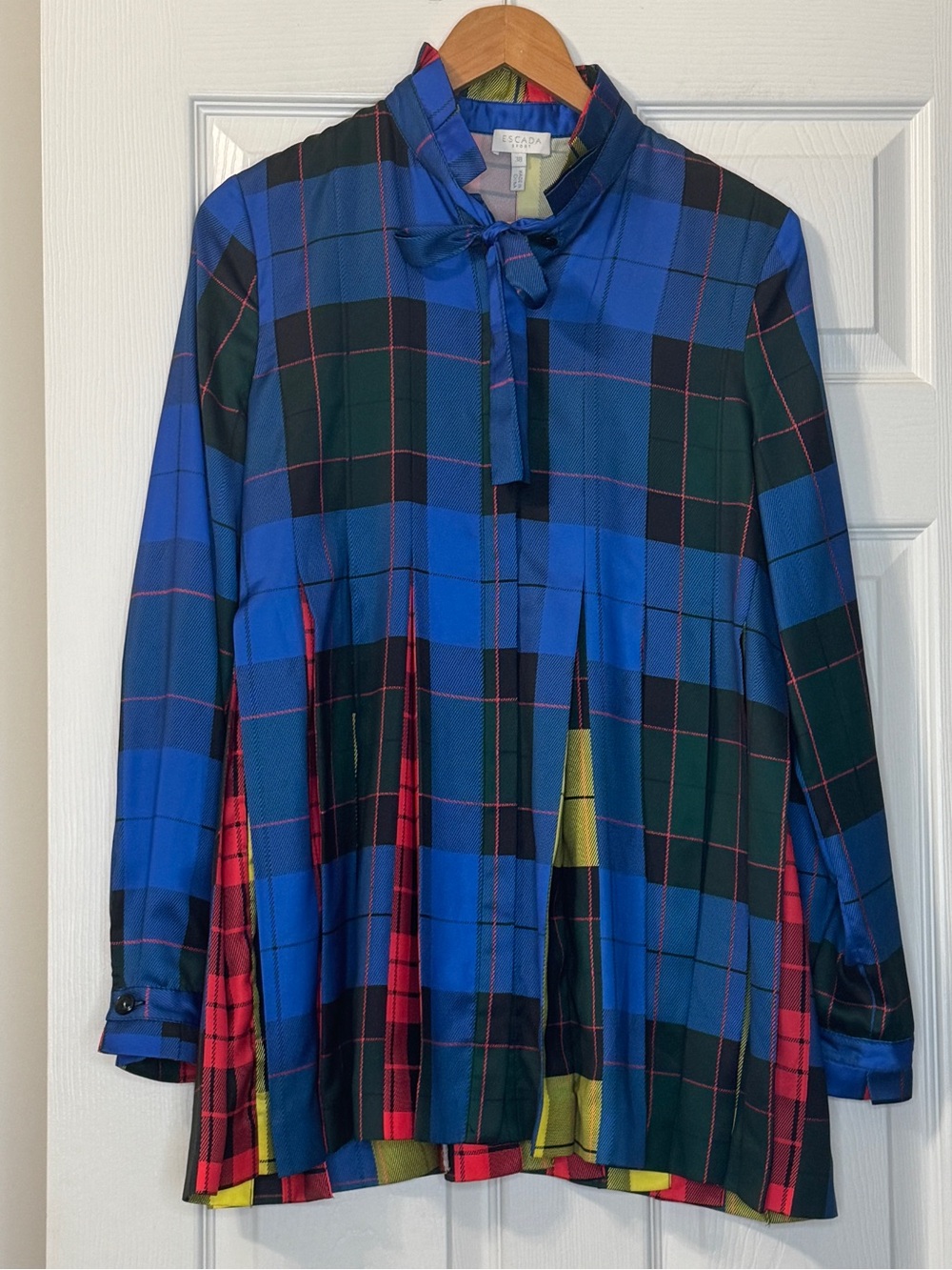 Escada Sport plaid top with tie at collar